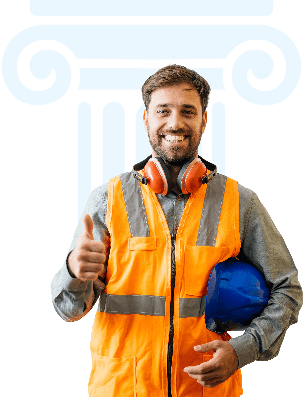 Smiling worker with helmet, thumbs up.