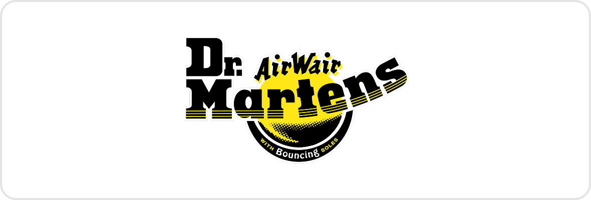 Dr. Martens logo on black background.